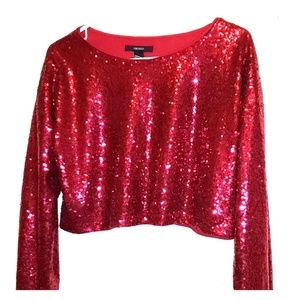 Cropped Sequin Maroon Red Top Small